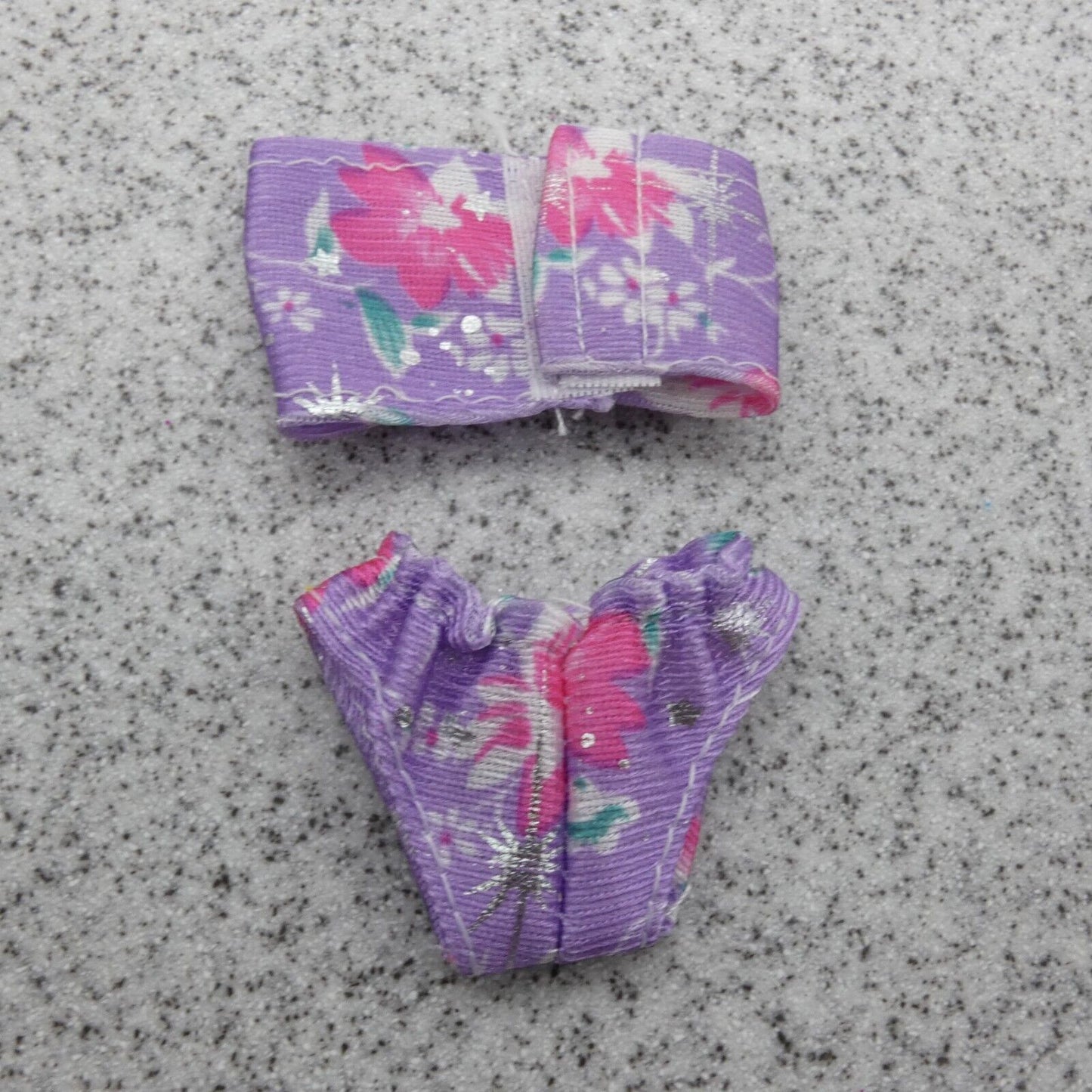 Barbie Doll Size Bikini Swimsuit Two Piece Purple Floral Tropical B1 Clone