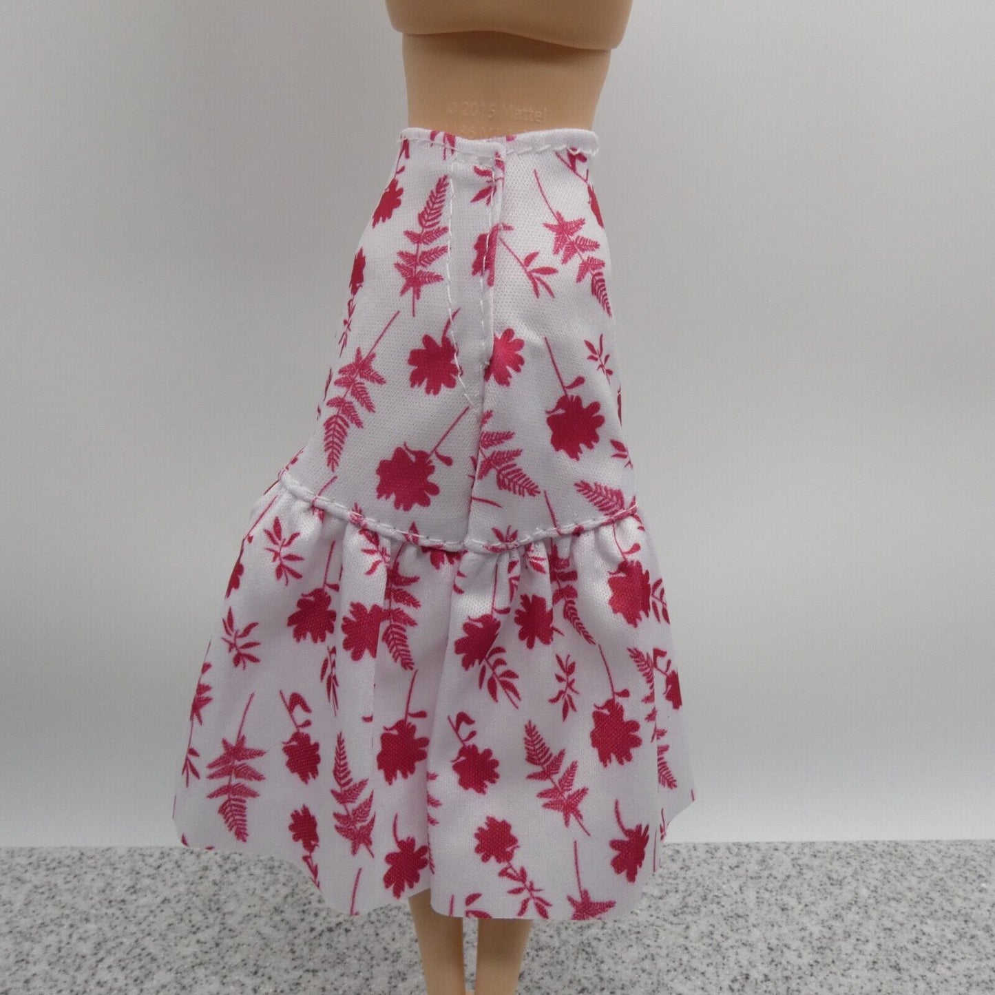 Barbie Doll Size Skirt White Pink Floral High Waist Pleated Fits Fashionistas