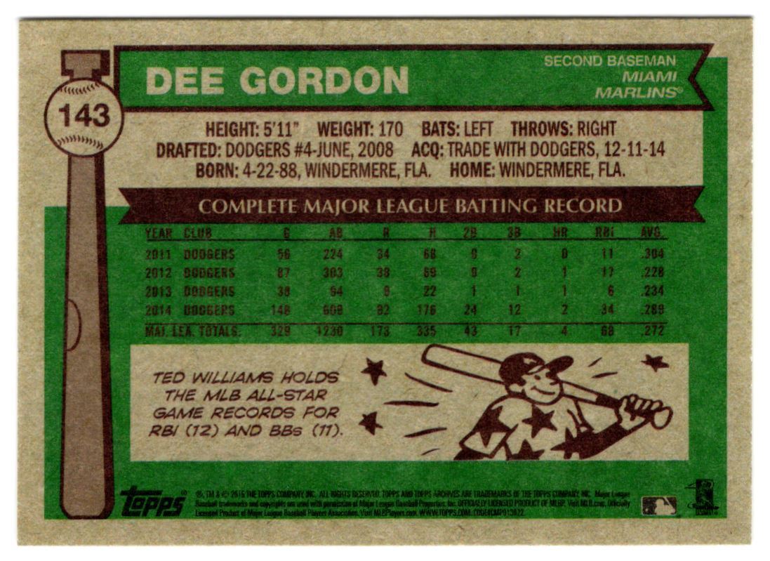 2015 Topps Archives Dee Gordon Miami Marlins #143