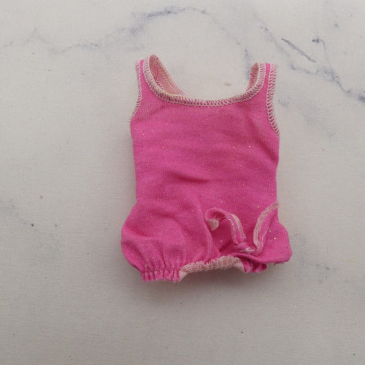 Barbie Doll Size Shirt Sleeveless Tank Top Pink Glittery Sparkle With Bow Accent