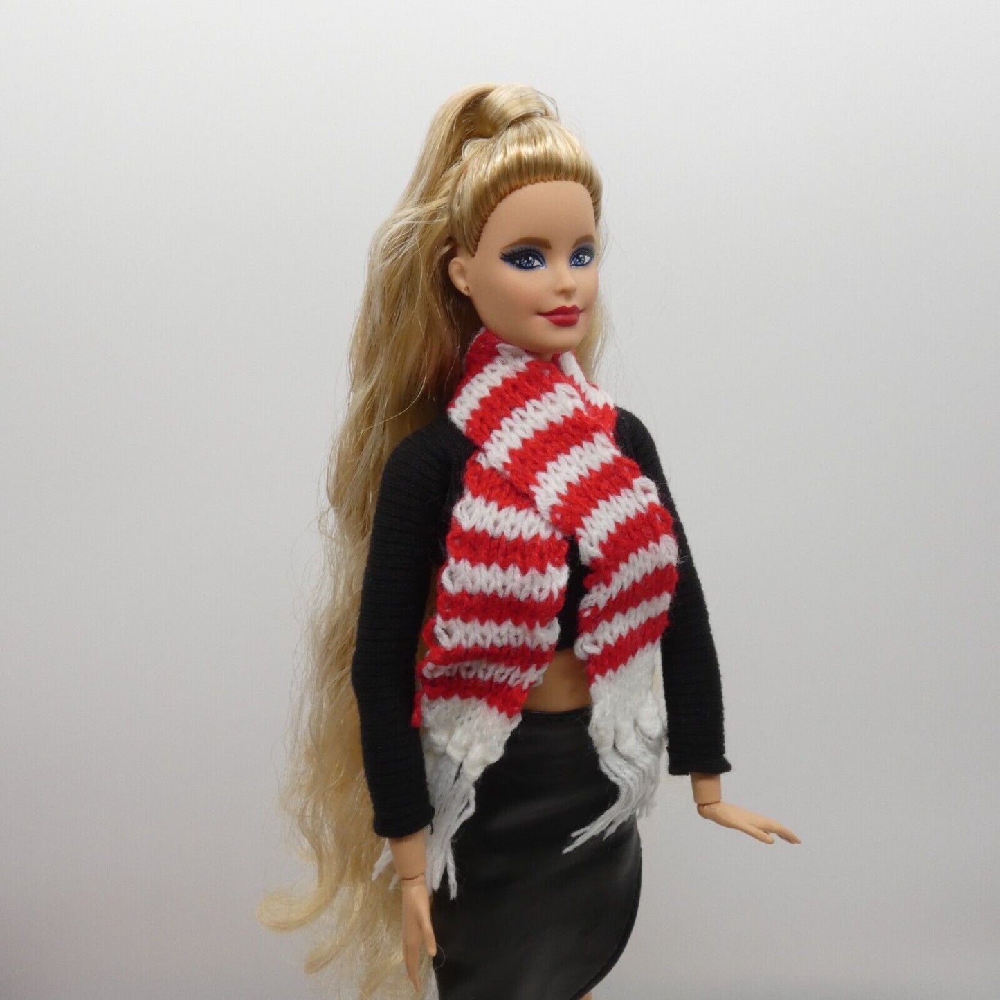 Scarf For Integrity Toys Barbie Size Doll Red White Stripe Fringe Knitted FR