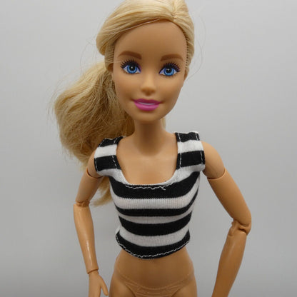 For Barbie Size Doll Tank Top Shirt Black White Striped Midriff Sleeveless