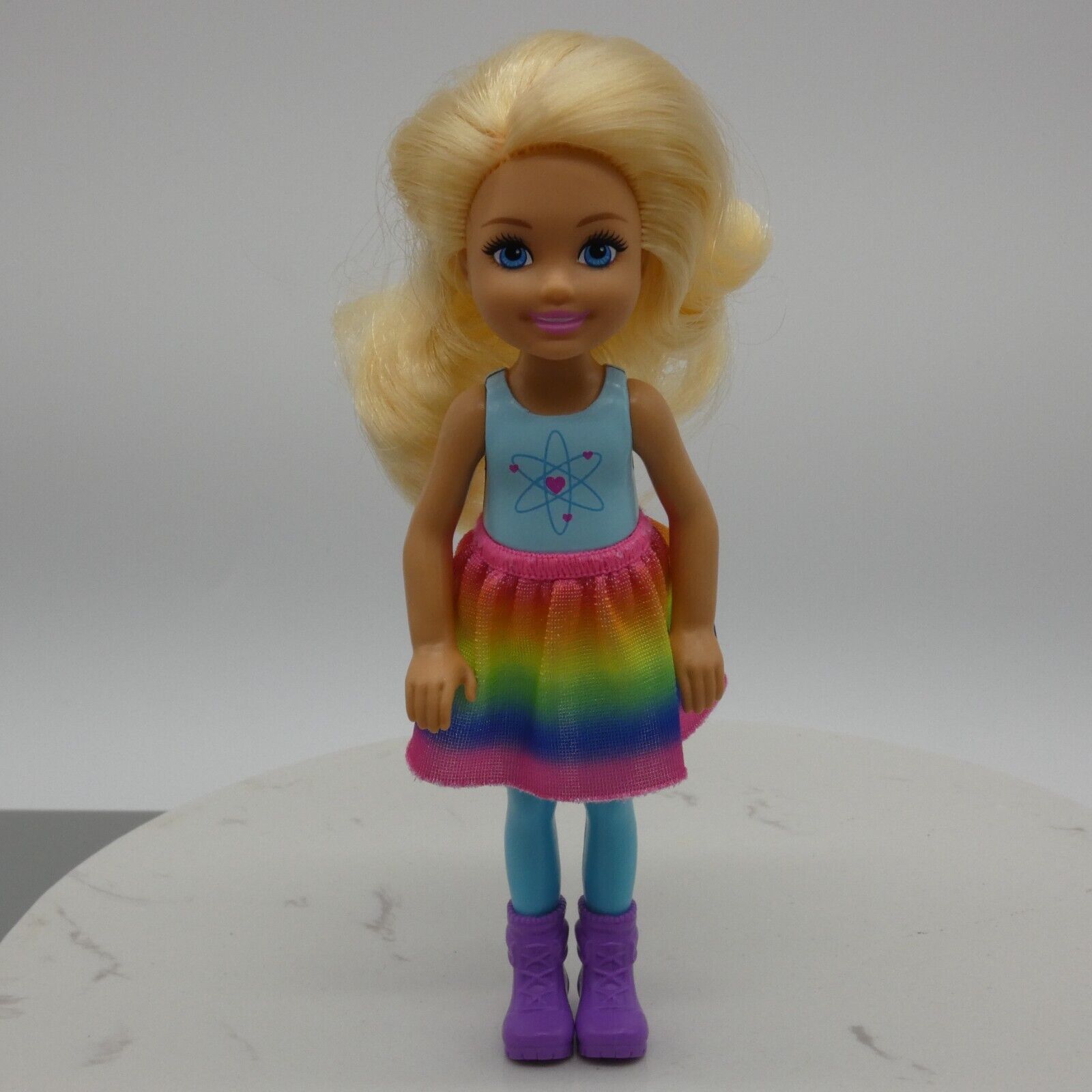 Barbie Dreamtopia Chelsea Doll Rainbow Skirt Purple Boots 2018 Mattel FRB14