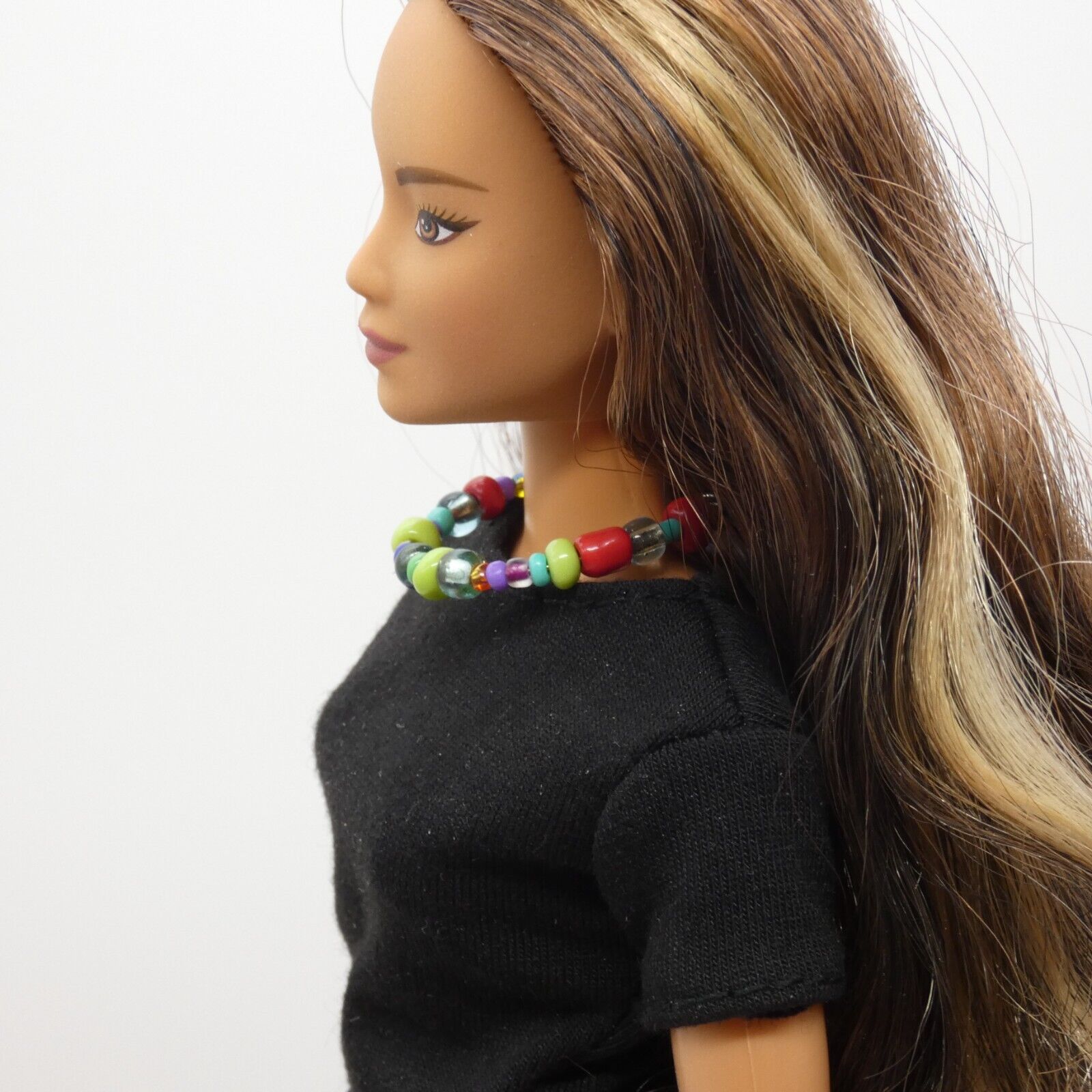 Barbie Doll Size Necklace Choker Rainbow Beads Handmade For 11.5 Inch Dolls