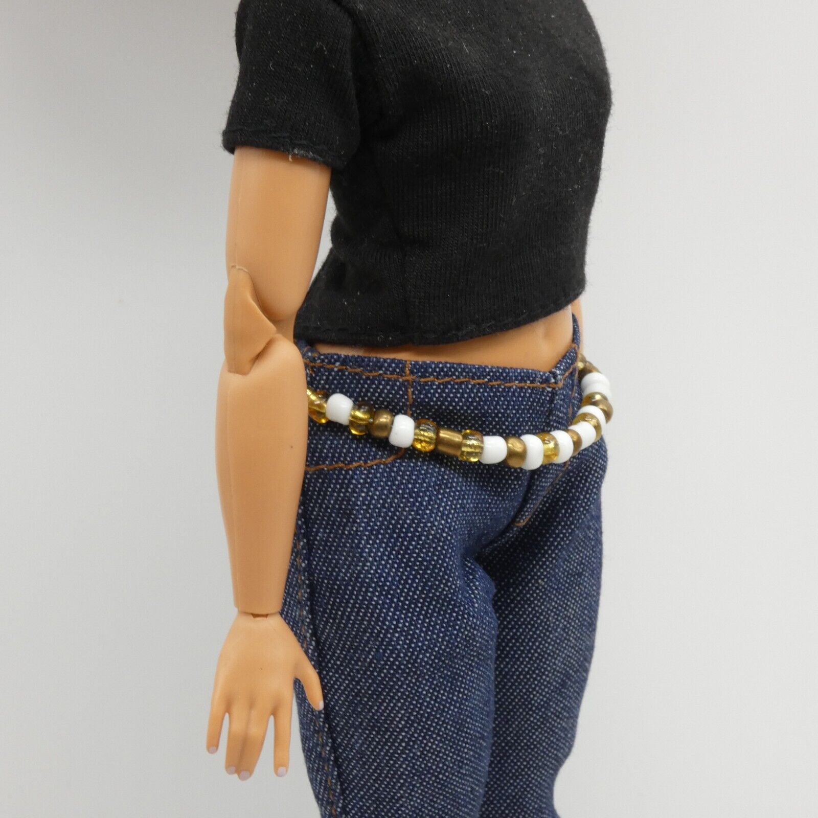 Barbie Doll Size Belt Gold Copper White Chain Fits Curvy Adjustable Handmade