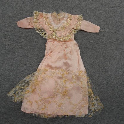 Barbie Doll Size Fashion Dress Pink Peach Satin Gold Accent Tulle 80s Clone