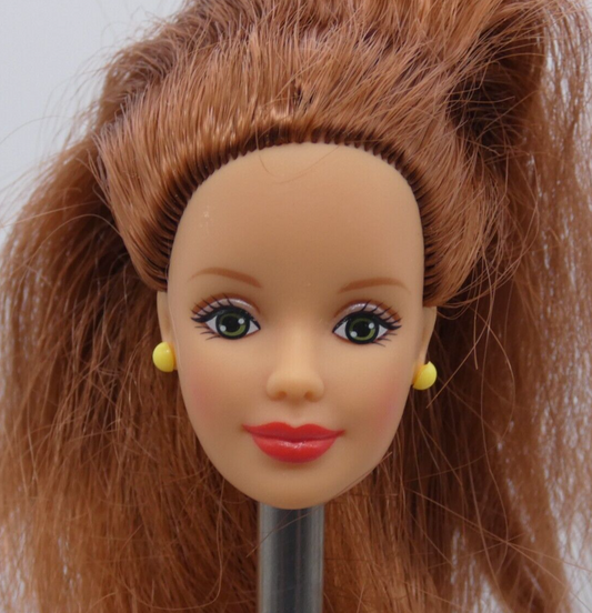 Barbie Doll Head Red Hair Mackie Face Yellow Earrings 1998 Pretty In Plaid 20667