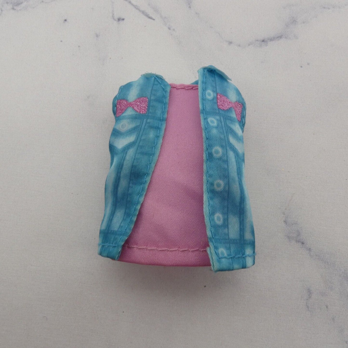 Skipper Doll Size Top Pink Undershirt Simulated Blue Jean Denim Like Vest