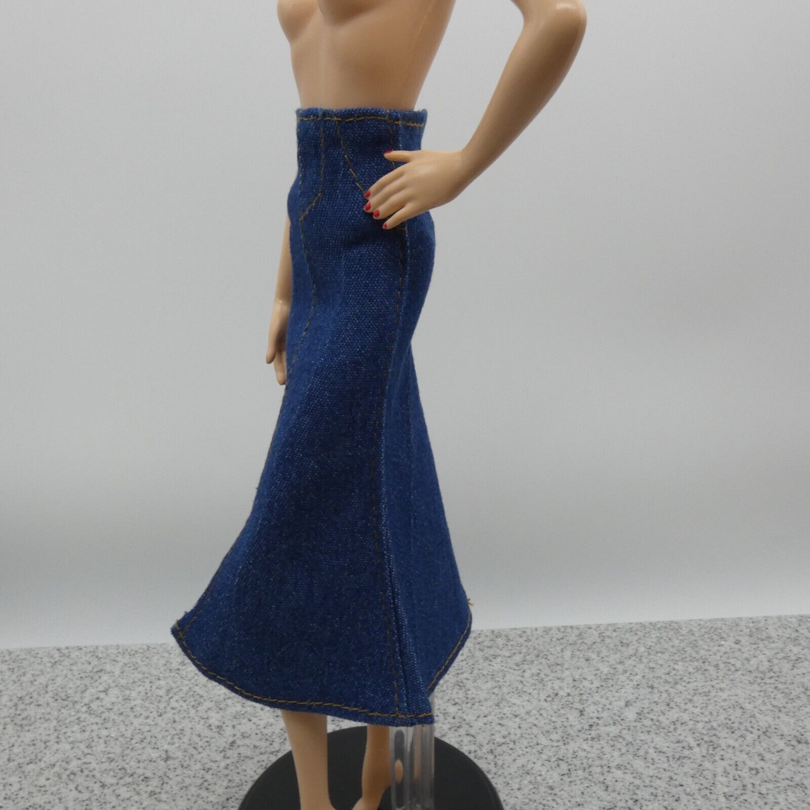 Barbie Doll Size Long Skirt Blue Jean Maxi A Line Slit High Waist Fit Model Muse