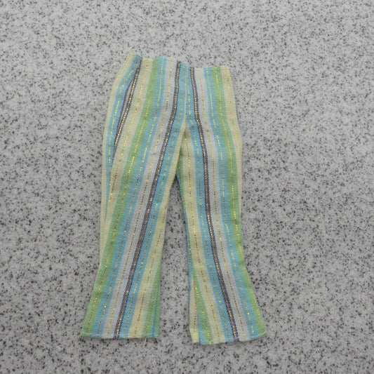 Barbie Doll Size Pants Trouser Highwaters Chin High Flared Green Vertical Stripe