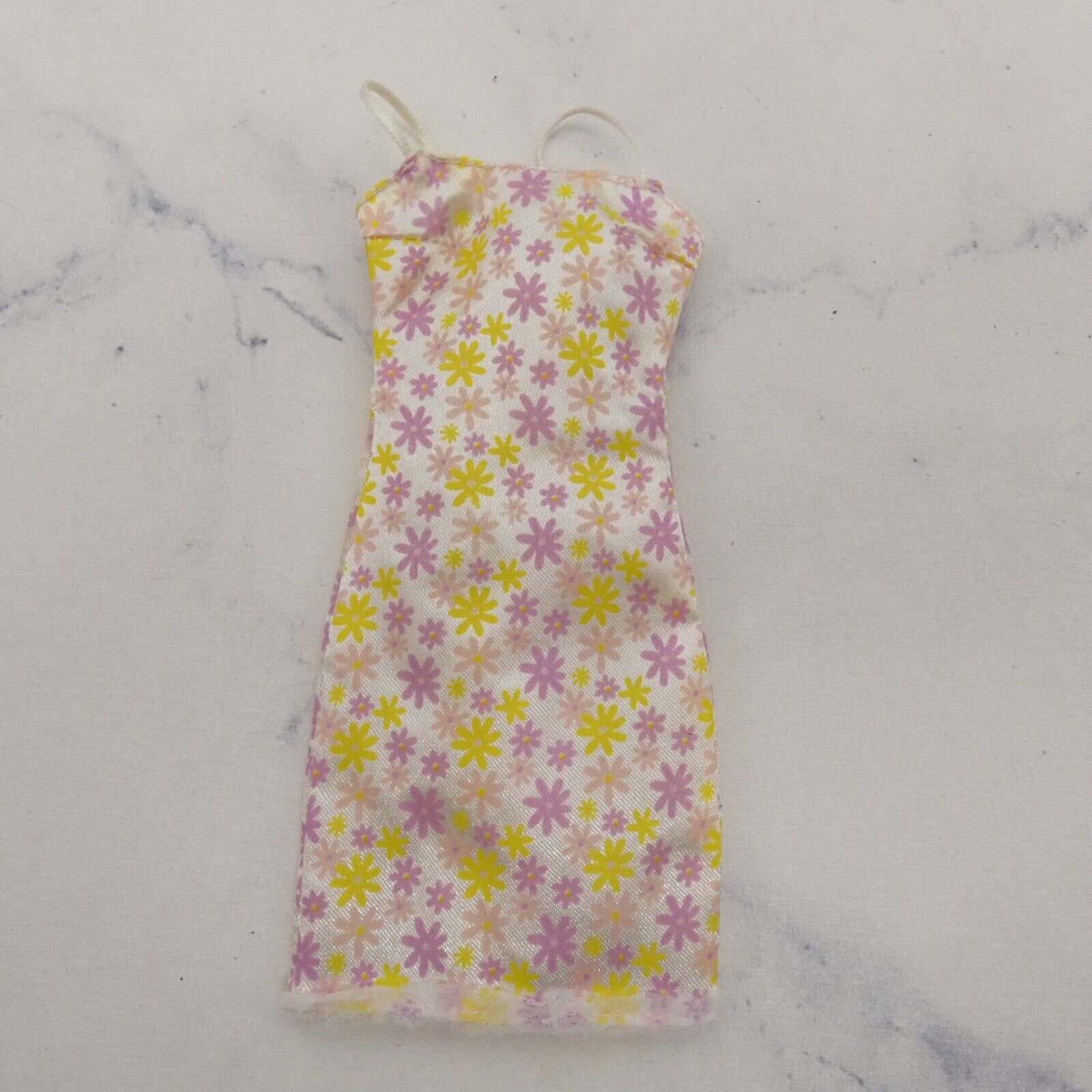 Barbie Doll Dress White Satin Like Floral Daisy Sleeveless Tank Genuine Mattel