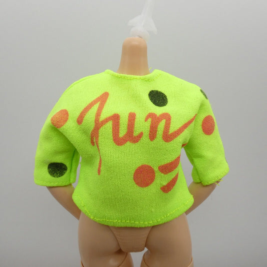 Barbie Curvy Doll Size Shirt Top Neon Green FUN Colored Dots Short Sleeve Flex