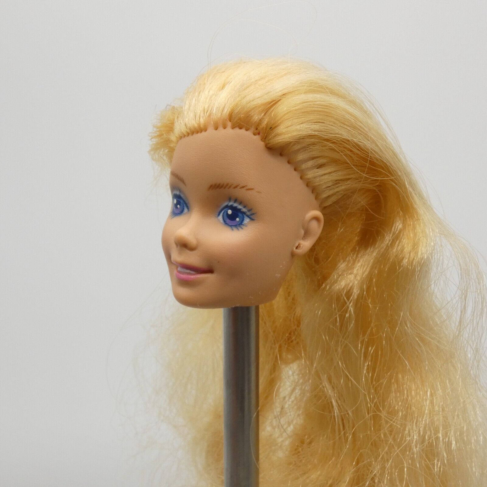 Barbie Doll Head Superstar Face Blonde Hair FOR REROOT Purple Eyes Mattel