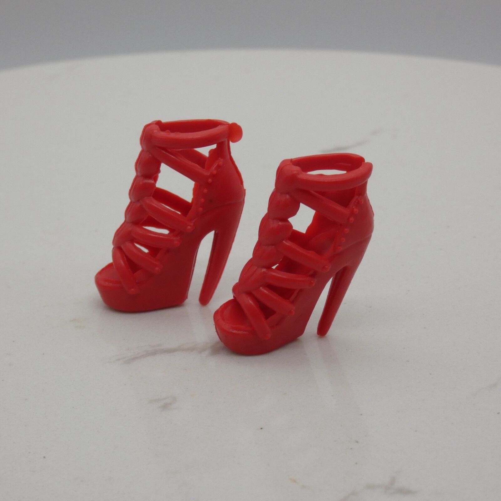 Barbie Doll Size Shoes High Heel Red Open Toe Sandals Strappy Hearts Clone