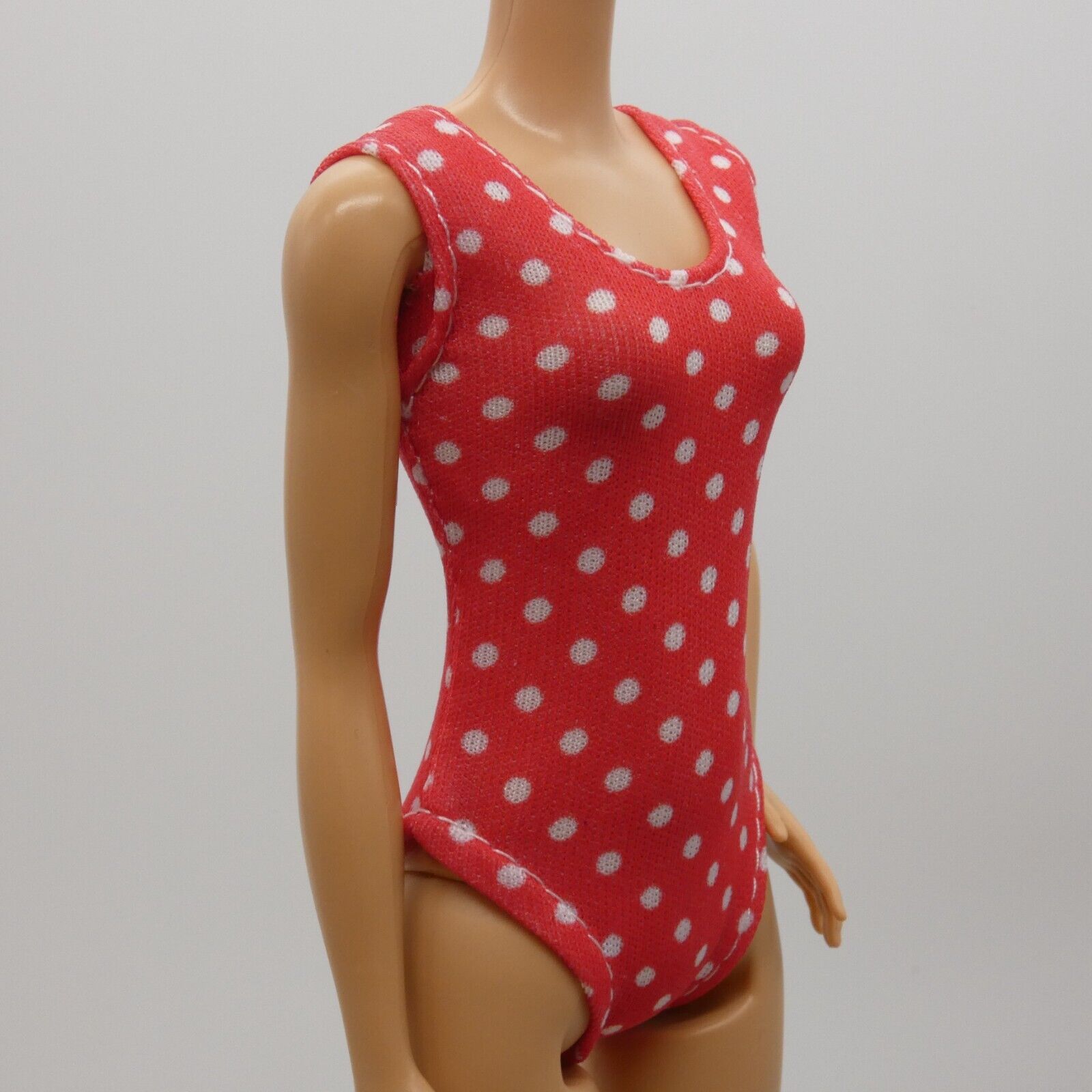 Barbie Doll Size Swimsuit Red White Polka Dot One Piece Bathing Suit Clone