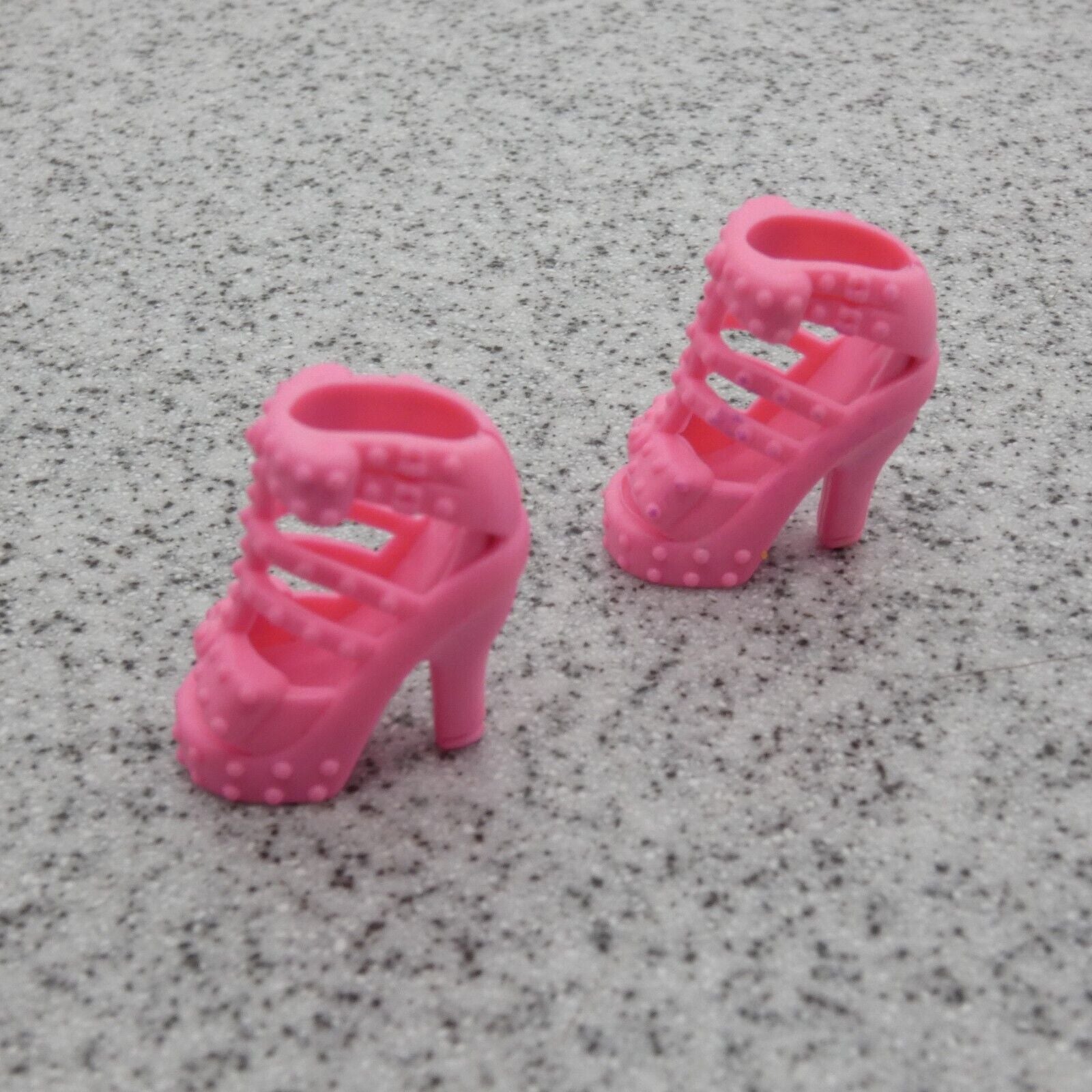 Barbie Doll Size Shoes High Heel Pink Sandals Open Toe Studded Ankle Strap Clone