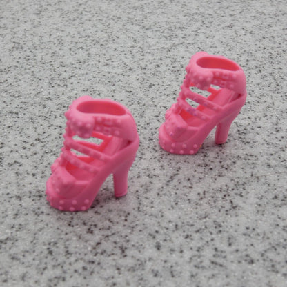 Barbie Doll Size Shoes High Heel Pink Sandals Open Toe Studded Ankle Strap Clone