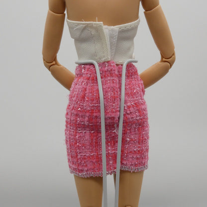 Barbie Doll Size Pink Tweed Suit Jacket Skirt Tube Top Fits Model Muse Xian Xian