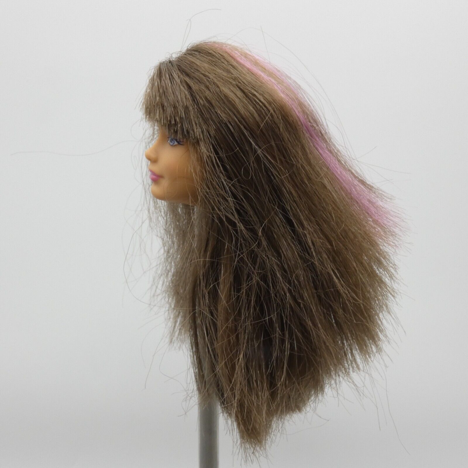 Barbie Skipper Doll Head Brown Hair Pink Highlight Bangs Purple Eyes