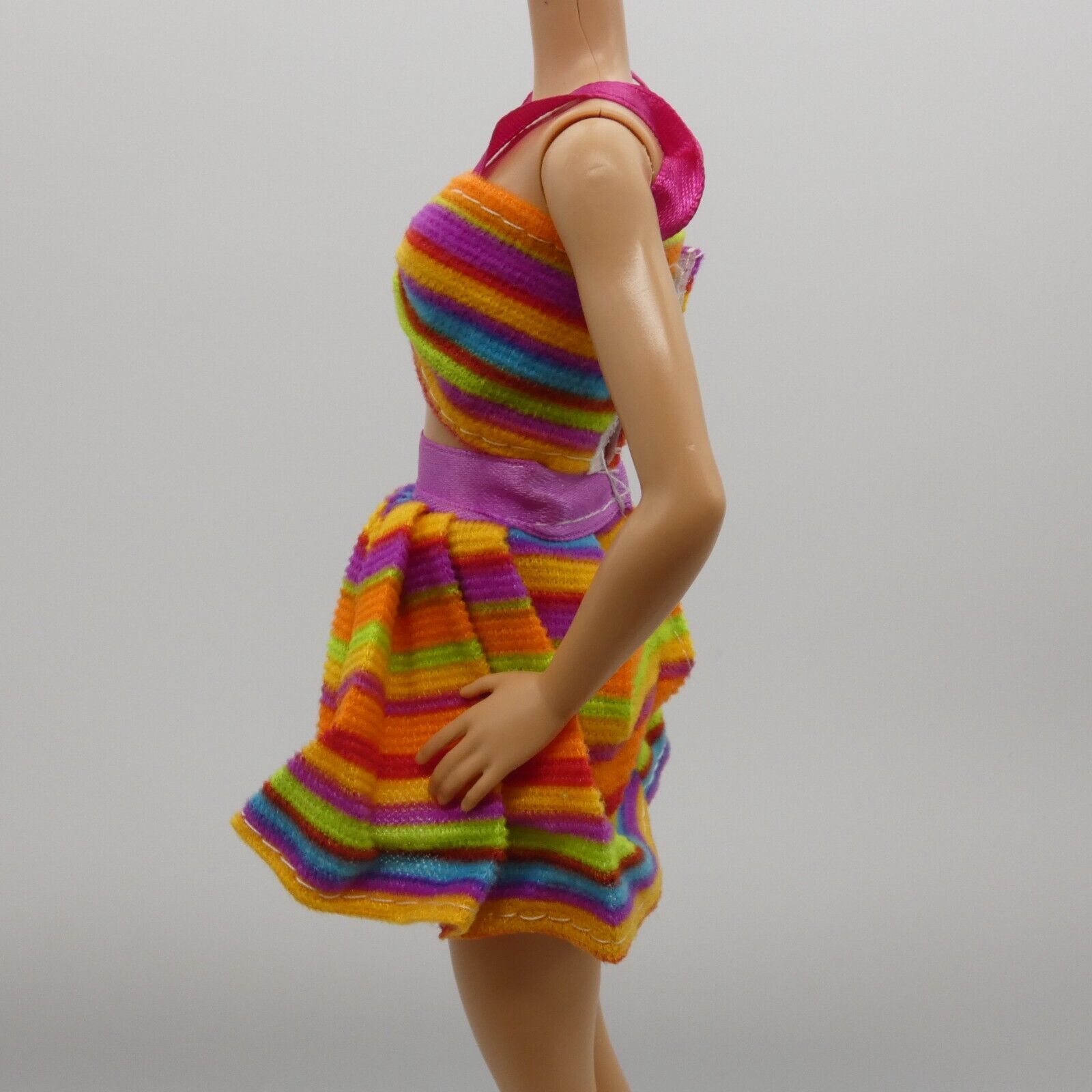 Barbie Doll Size Two Piece Bikini Swimsuit Top Skirt Rainbow Striped Clone