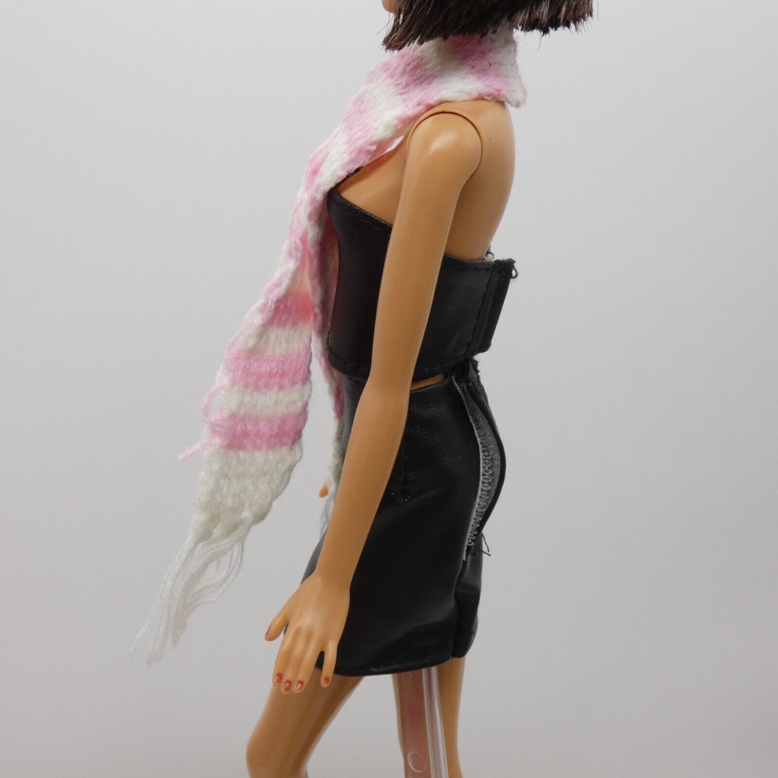 Scarf For Integrity Toys Barbie Size Doll Pink White Stripe Fringe Knitted FR