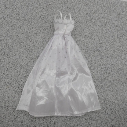 Barbie Doll Size Fashion Dress White Gown Tank Sleeveless Silver Dot Accents