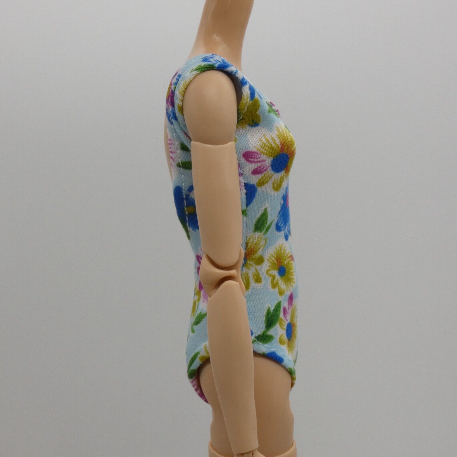 Barbie Doll Size Swimsuit Blue Floral Bathing Suit One Piece Modest Fits MTM