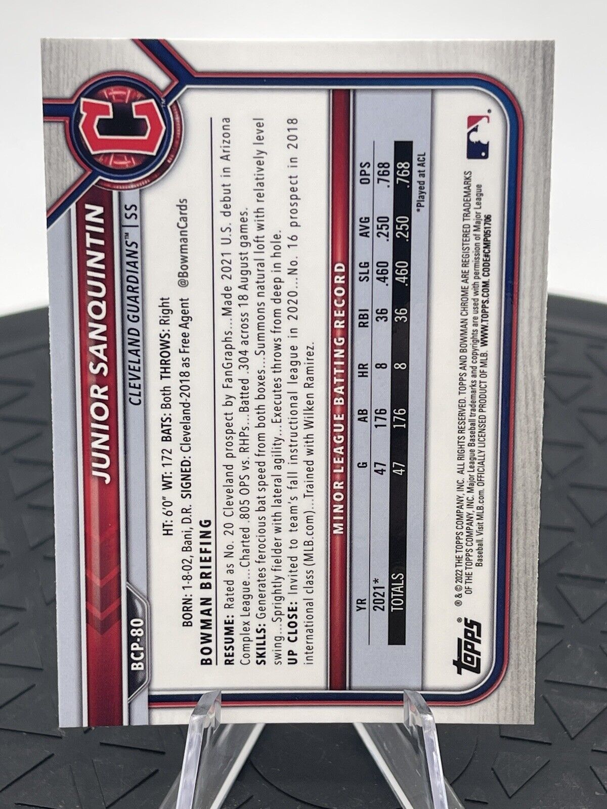 2022 1st Bowman Chrome Prospect #BCP-80 Junior Sanquintin - Cleveland Guardians