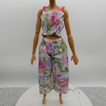 Barbie Doll Size Outfit Pink Floral Tank Top Wide Leg Pants Fit MTM Model Muse