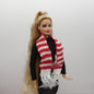 Scarf For Integrity Toys Barbie Size Doll Red White Stripe Fringe Knitted FR