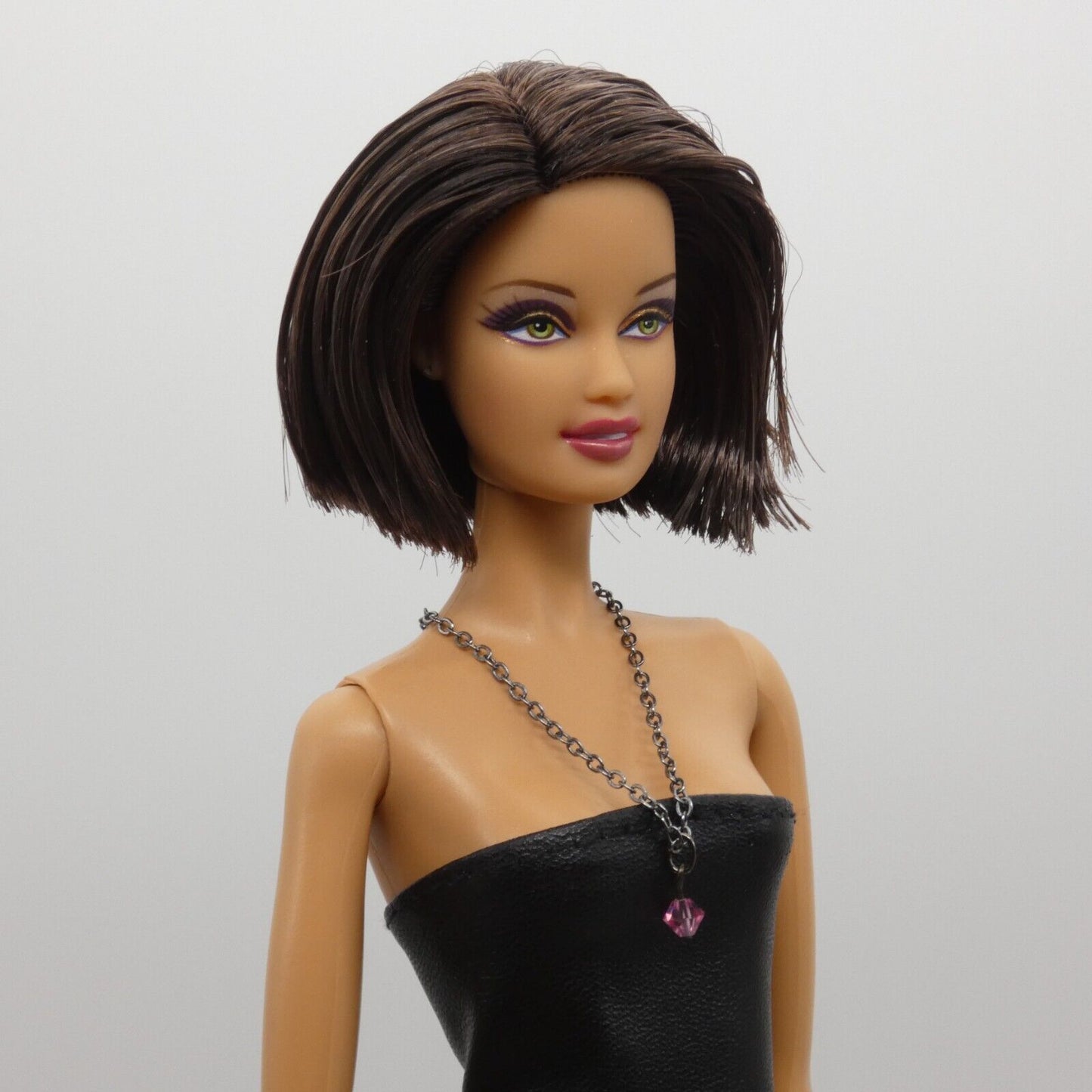 Necklace for Barbie Integrity Toys Doll Pink Crystal Pendant Silver Chain