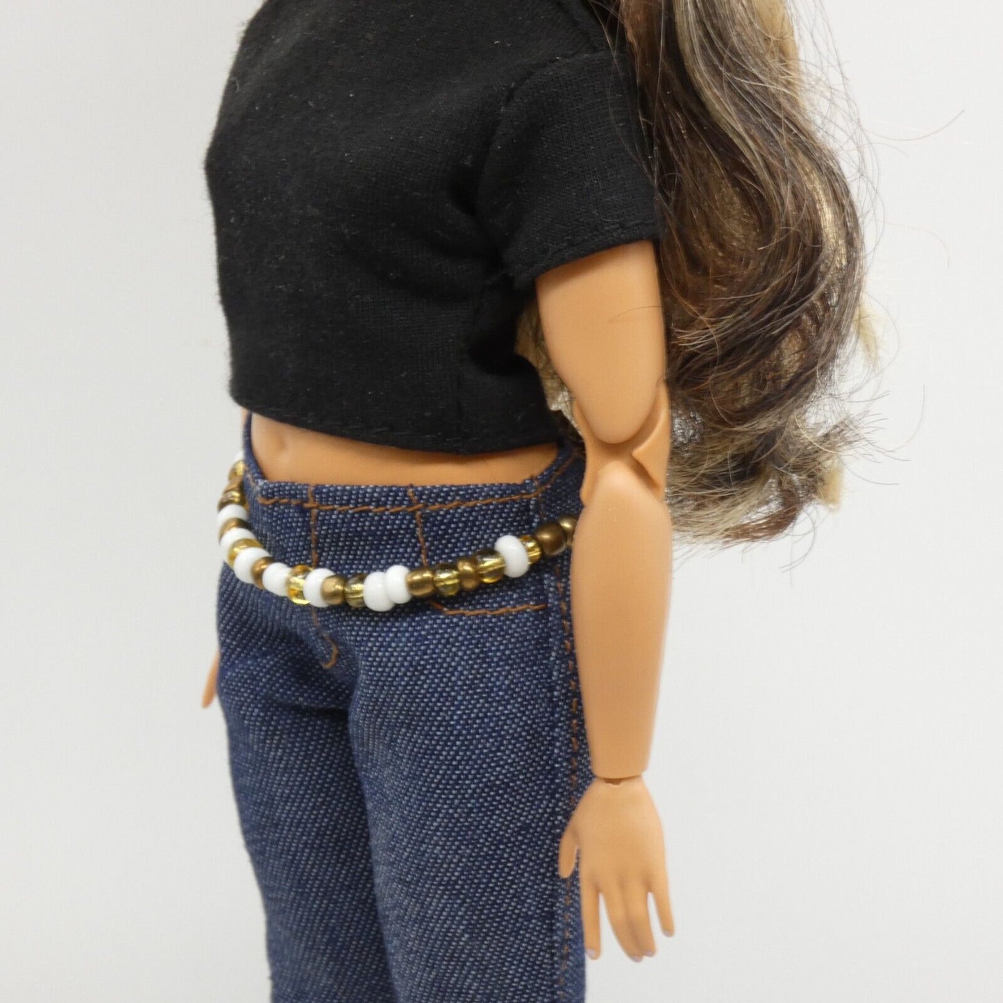 Barbie Doll Size Belt Gold Copper White Chain Fits Curvy Adjustable Handmade