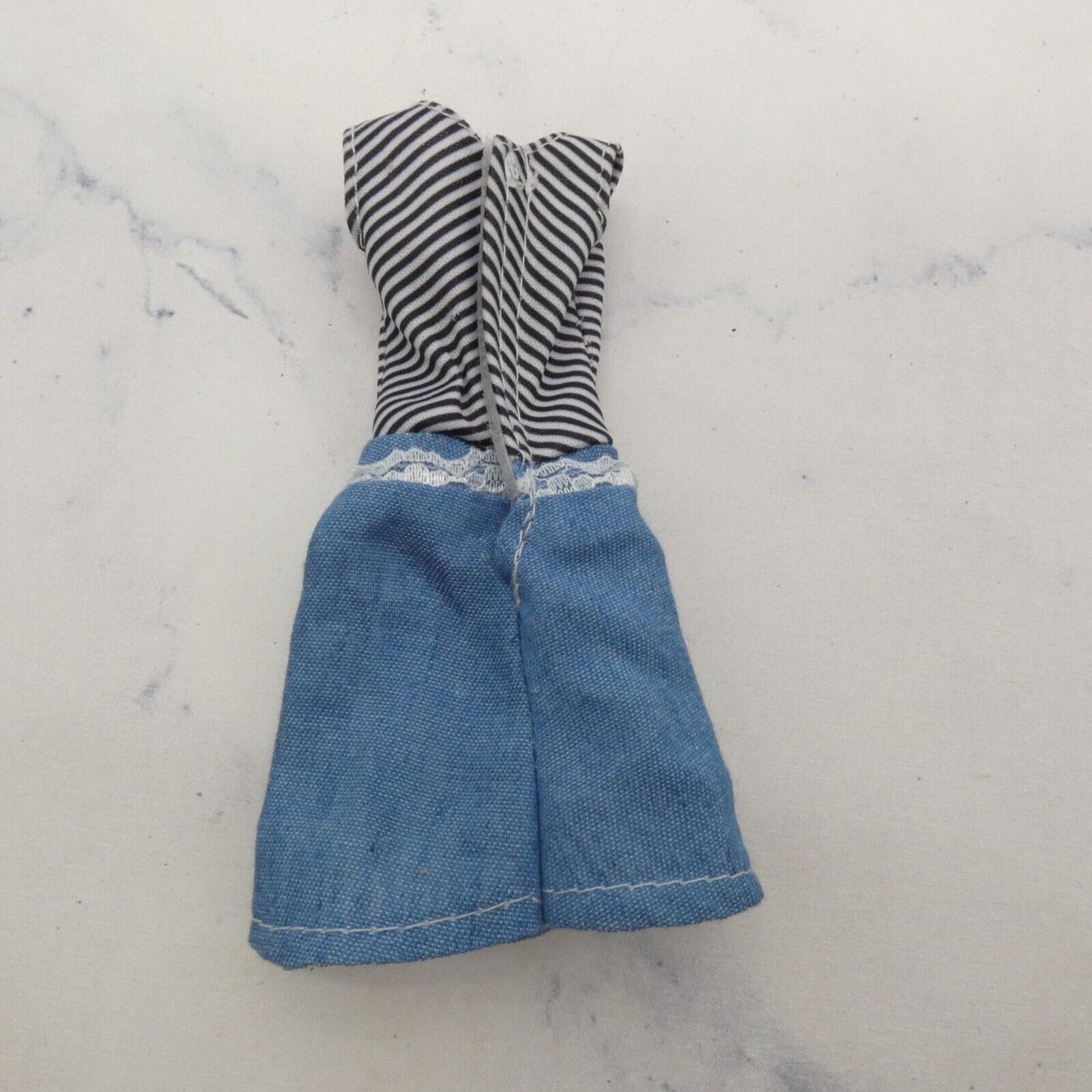 Barbie Doll Size Dress Black White Stripe Short Sleeve Top Blue Denim Like Skirt