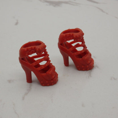 Barbie Doll Size Shoes High Heel Red Open Toe Sandals Fit Curvy Tall Clone