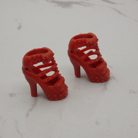 Barbie Doll Size Shoes High Heel Red Open Toe Sandals Fit Curvy Tall Clone