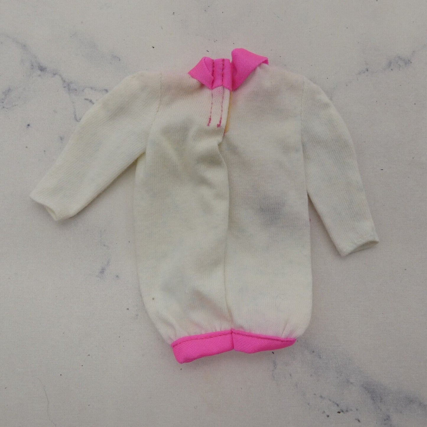 Barbie Doll Size Oversized Sweater Top White Pink Collar Ribbon Bows Long Sleeve