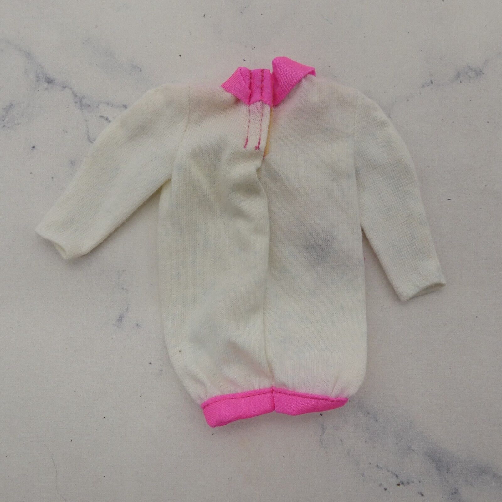 Barbie Doll Size Oversized Sweater Top White Pink Collar Ribbon Bows Long Sleeve