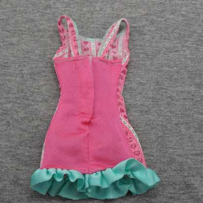 Barbie Doll Dress Pink Turquoise Glitter Hearts Ruffle 2012 Fashionistas BBX44