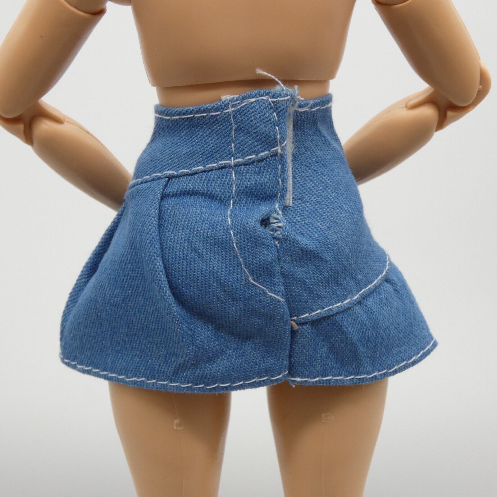 Barbie Doll Size Skirt Blue Denim Jean Pleated Mid Thigh Length A Line