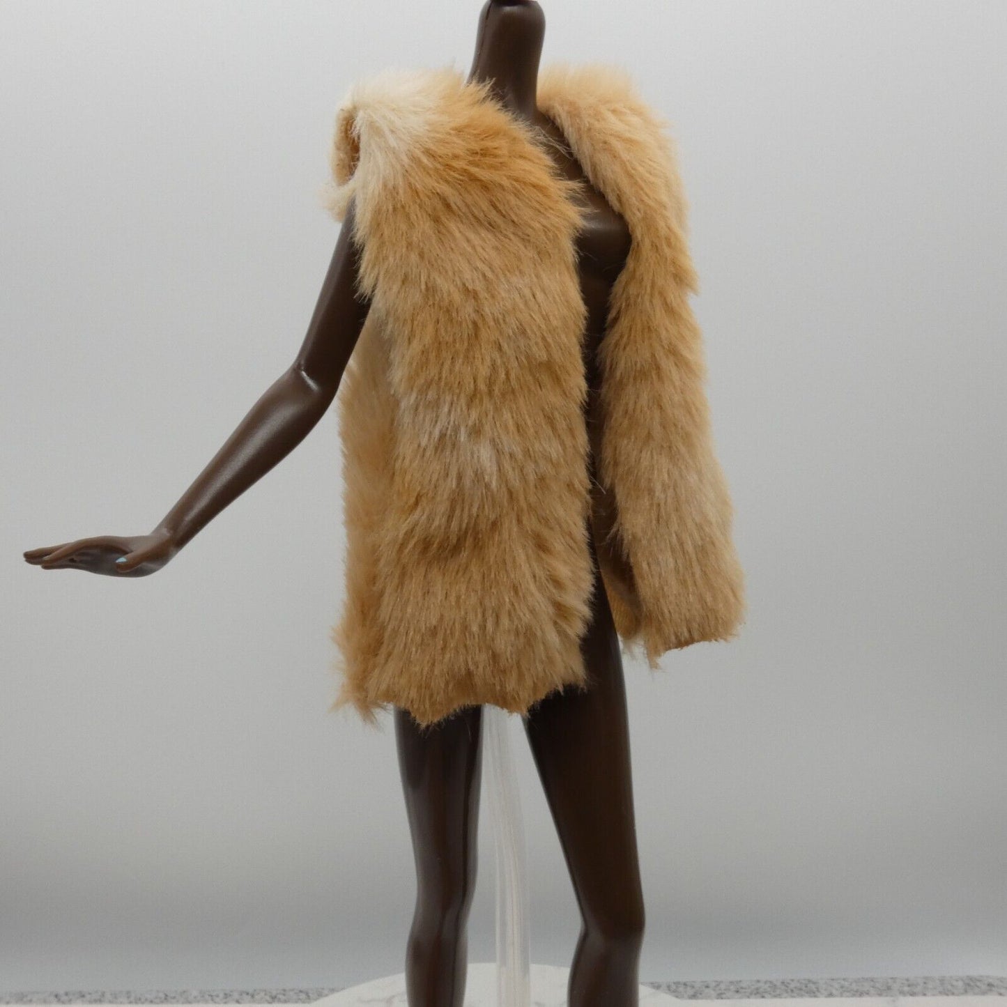 Barbie Doll Size Faux Fur Vest Brown Tan Beige Long Fits Model Muse MTM