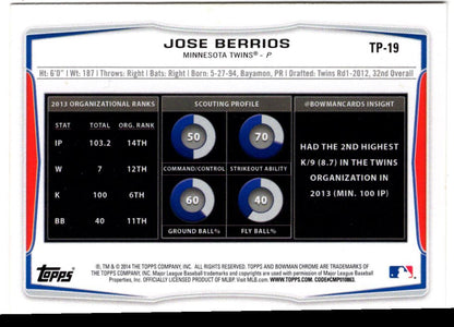 2014 Bowman Draft Picks & Prospects Top Jose Berrios Minnesota Twins #TP-19