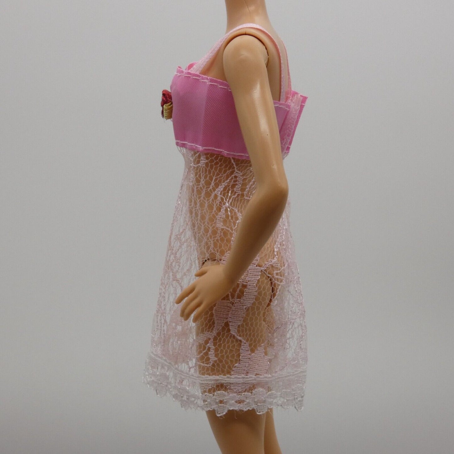 Barbie Doll Size Pink Lace Nightgown Nighty Red Rose