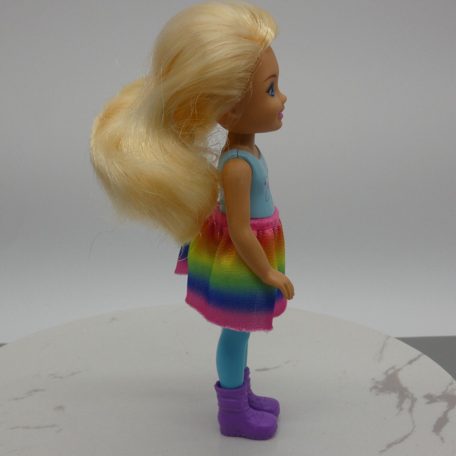 Barbie Dreamtopia Chelsea Doll Rainbow Skirt Purple Boots 2018 Mattel FRB14