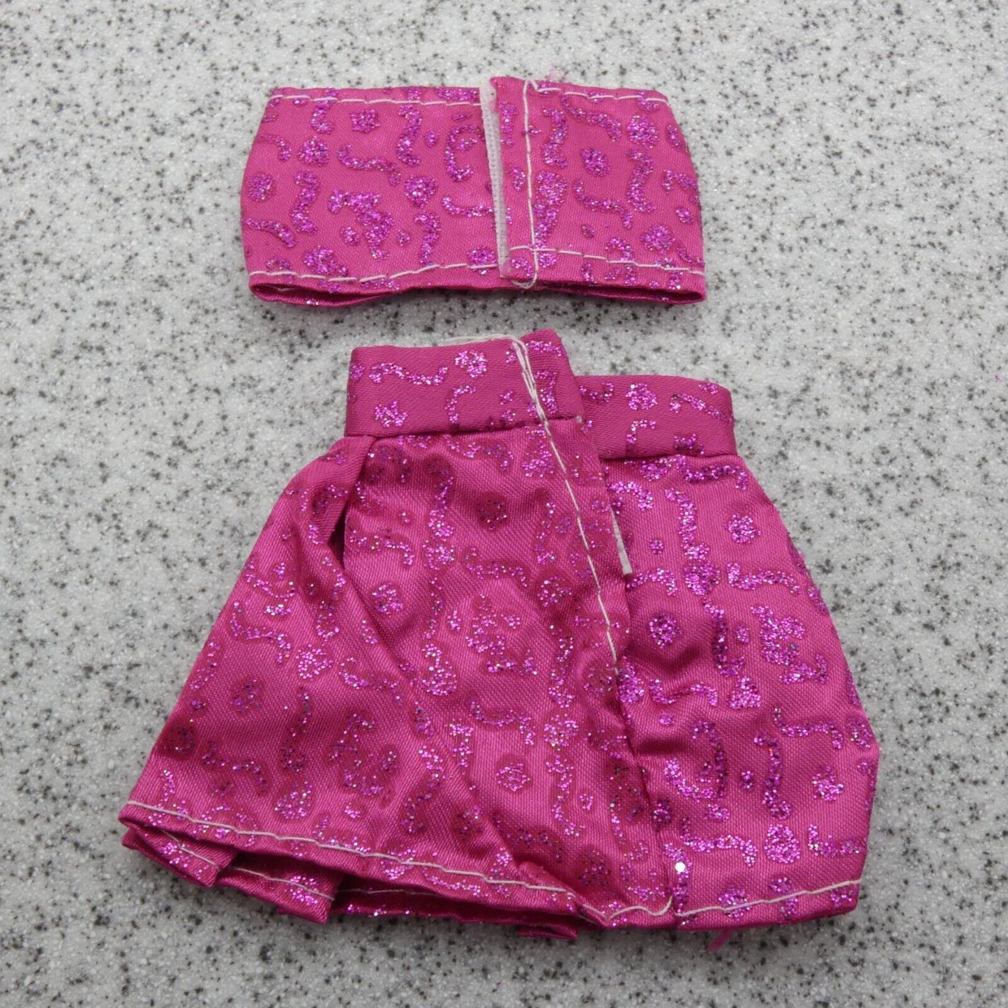 Barbie Doll Size Bikini Swimsuit Two Piece Magenta Pink Sequins Skirt B1 Clone