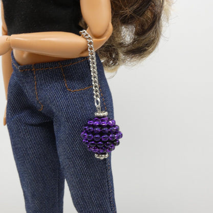 Barbie Doll Purse Handmade Purple Ball Silver Chain Strap Handbag Wristlet