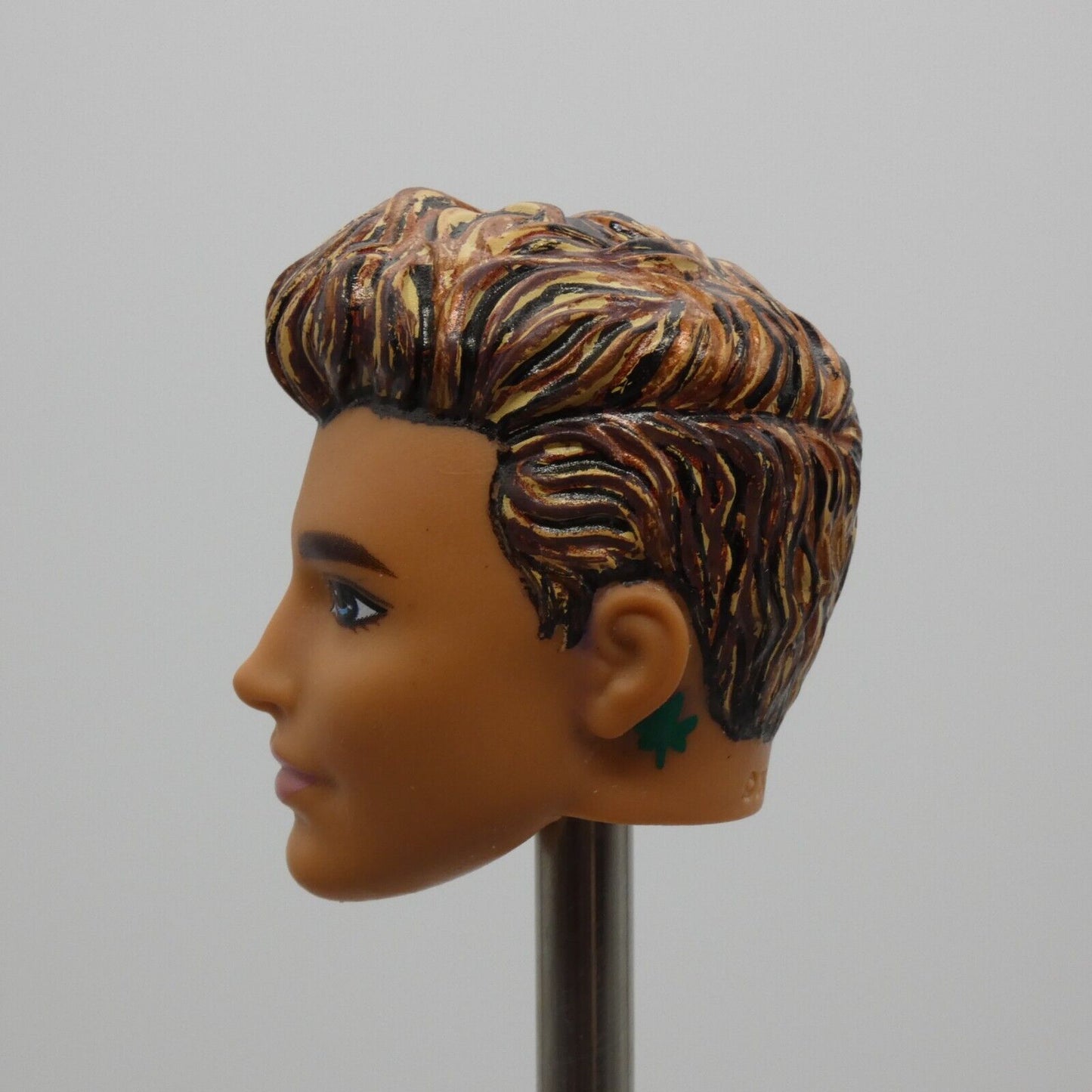 Barbie Beach Ken Doll Head Molded Black Bronze Blonde Hair OOAK 2022 HDK53