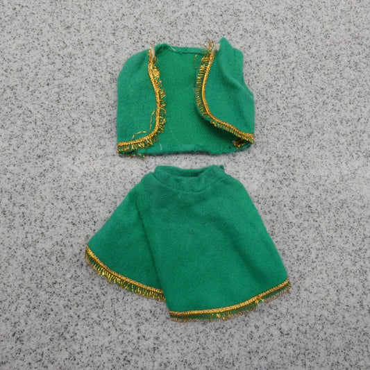 Barbie Doll Size Outfit Green Skirt Vest Top Southeast Asia Theme Gold Trim