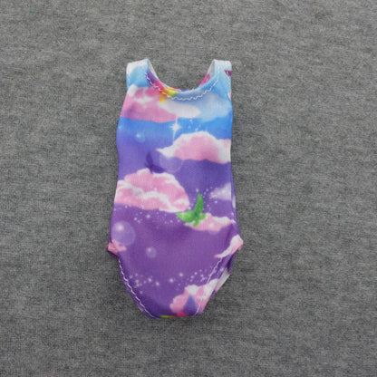 Barbie Doll Size One Piece Swimsuit Purple Blue Clouds Fits Standard Tall Curvy