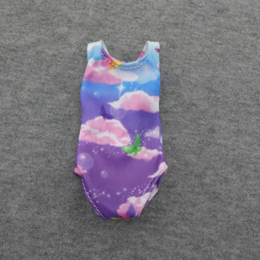 Barbie Doll Size One Piece Swimsuit Purple Blue Clouds Fits Standard Tall Curvy