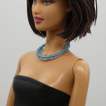 Necklace for Barbie Integrity Toys Doll Size Beaded Blue Clear Choker Handmade